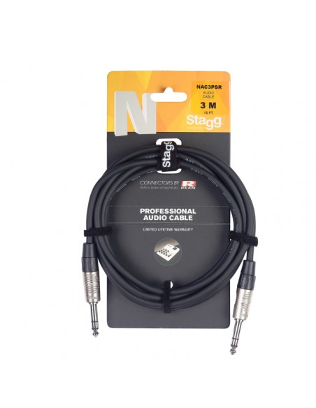 N series audio cable, jack/jack (m/m), stereo, 3 m (10')
