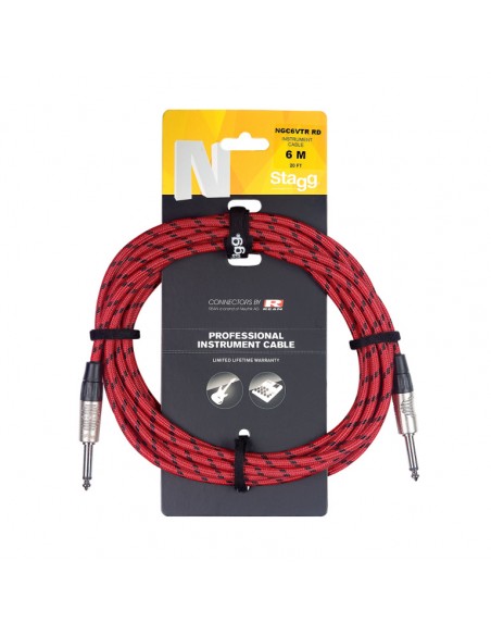 Instrument cable, jack/jack (m/m), 6 m (20'), red