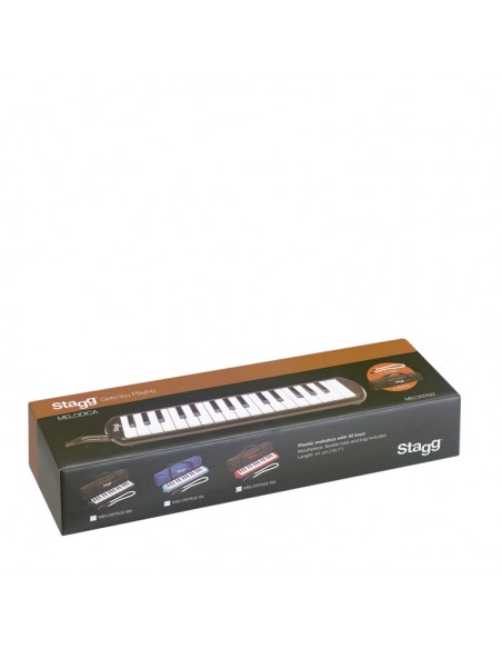 Red plastic melodica with 32 keys and black and red bag
