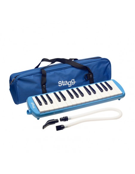 Blue plastic melodica with 32 keys and blue bag