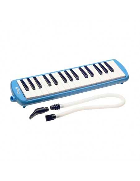 Blue plastic melodica with 32 keys and blue bag