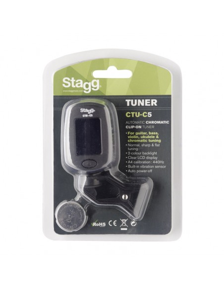 Clip-on chromatic tuner for guitar, bass, violin & ukulele