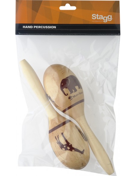Pair of oval wooden maracas, African finish, 23 cm (9")