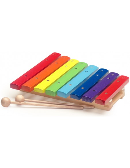 Xylophone with 8 colour-coded keys and two wooden mallets