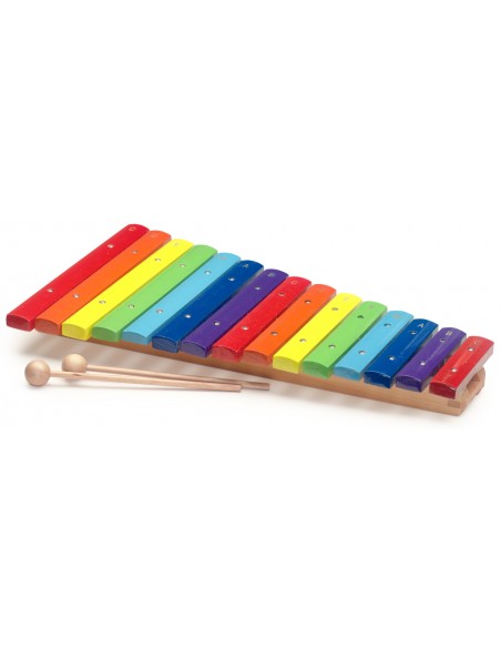 Xylophone with 15 colour-coded keys and two wooden mallets