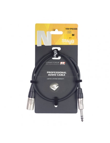 N series audio cable, jack/jack (m/f), stereo, 1 m (3')