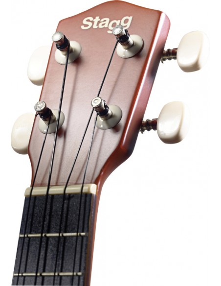Traditional soprano ukulele with flower design, in black nylon gigbag