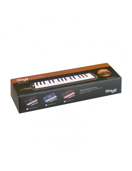 Black plastic melodica with 32 keys and black bag