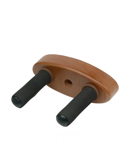 Wall-mounted holder with oval wooden base for ukuleles, mandolins and violins