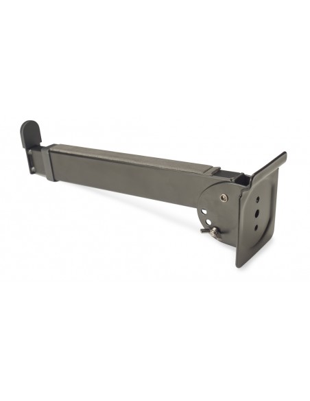 Telescopic keyboard display arms for slat wall mounting