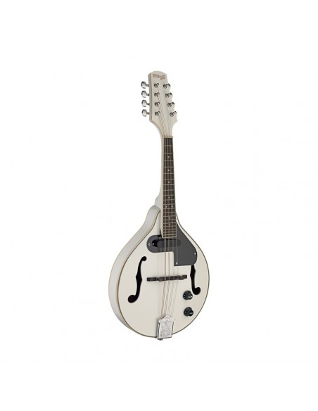 White acoustic-electric bluegrass mandolin with nato top