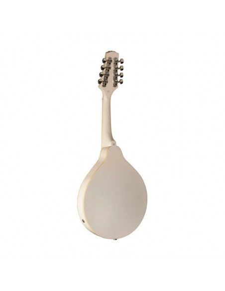 White acoustic-electric bluegrass mandolin with nato top