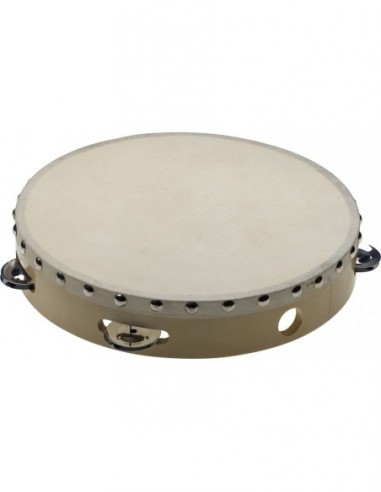 10" pre-tuned wooden tambourine with...