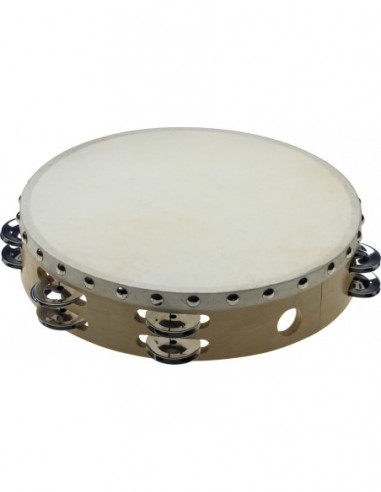 10" pre-tuned wooden tambourine with...