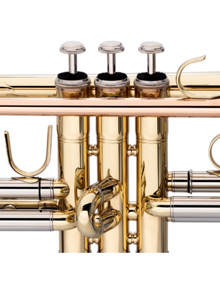 Bb trumpet, ML-bore, leadpipe in gold brass, with soft case