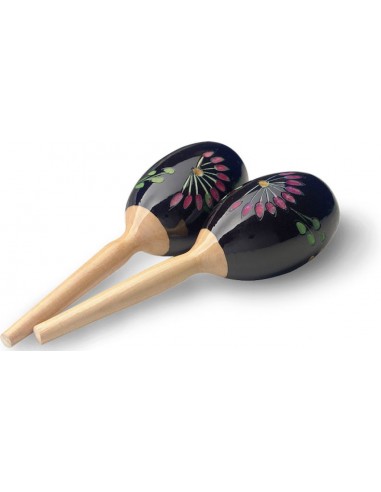 Pair of oval wooden maracas, flower...
