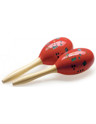 Pair of oval wooden maracas, flower...