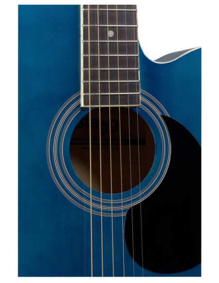 Blue auditorium cutaway acoustic-electric guitar with basswood top