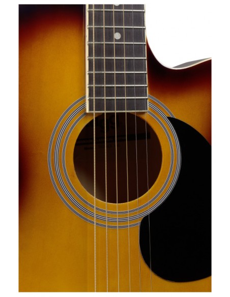 Sunburst auditorium cutaway acoustic-electric guitar with basswood top