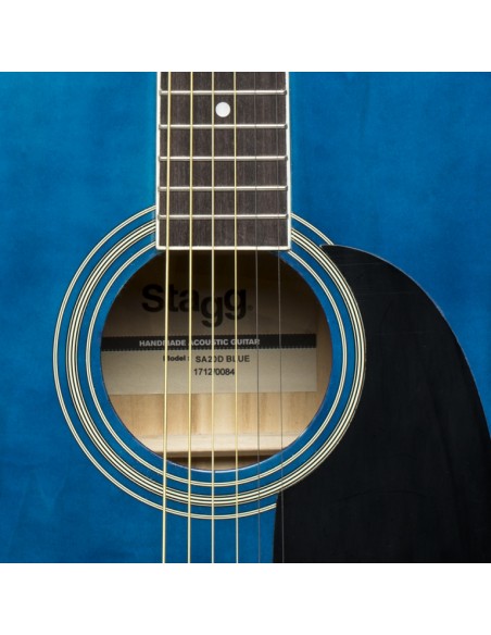 Blue dreadnought acoustic guitar with basswood top