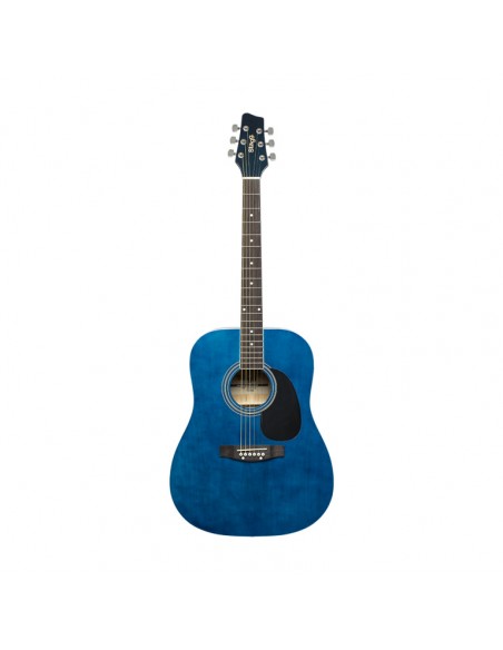 Blue dreadnought acoustic guitar with basswood top