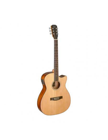Natural-coloured acoustic-electric auditorium guitar with solid spruce top, Bessie series