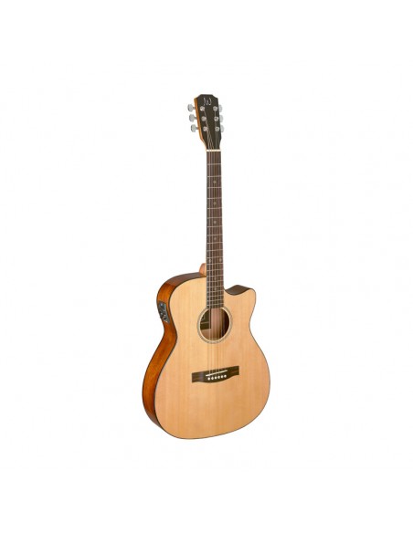 Natural-coloured acoustic-electric auditorium guitar with solid spruce top, Bessie series