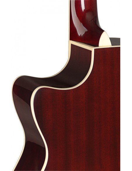 Transparent redburst acoustic-electric auditorium guitar with solid spruce top, Bessie series