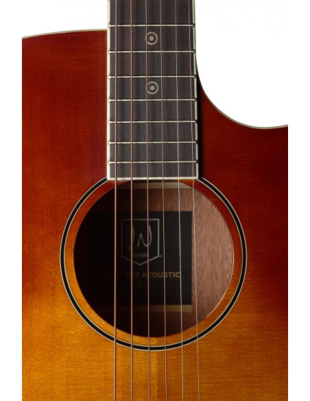 Dark cherryburst acoustic-electric auditorium guitar with solid spruce top, Bessie series
