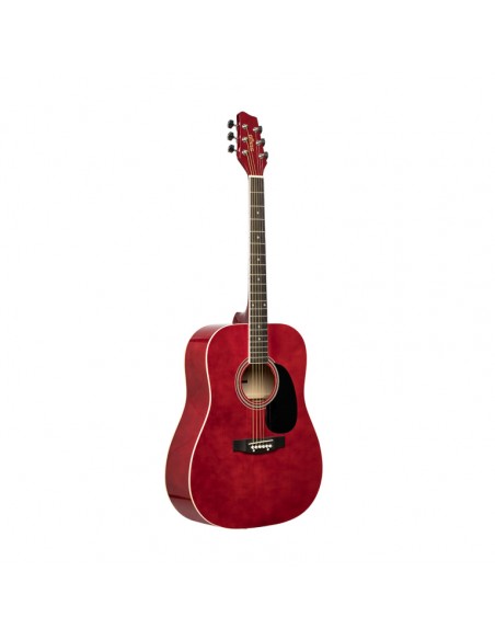 Red dreadnought acoustic guitar with basswood top
