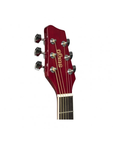 Red dreadnought acoustic guitar with basswood top