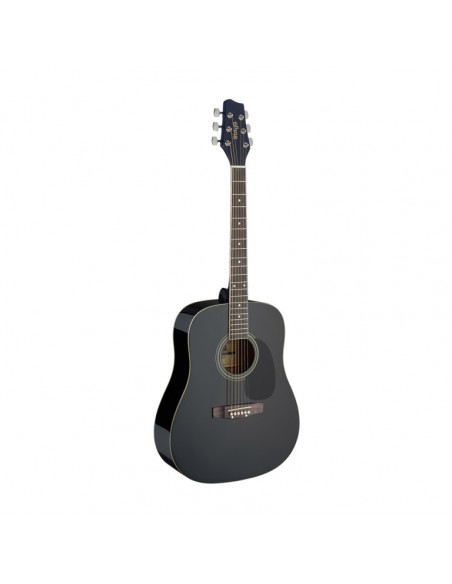Black dreadnought acoustic guitar with basswood top