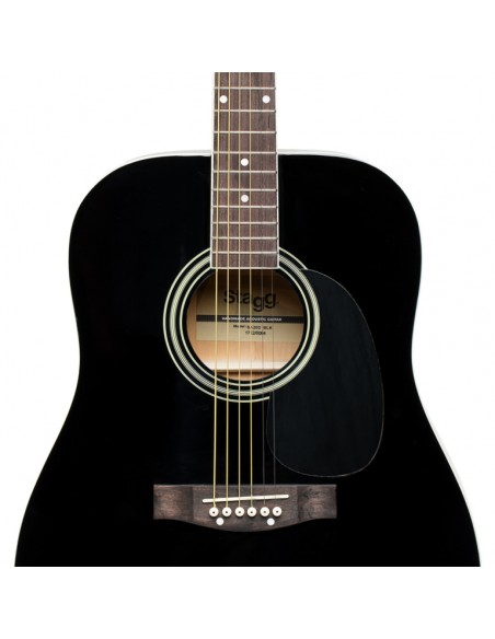 Black dreadnought acoustic guitar with basswood top
