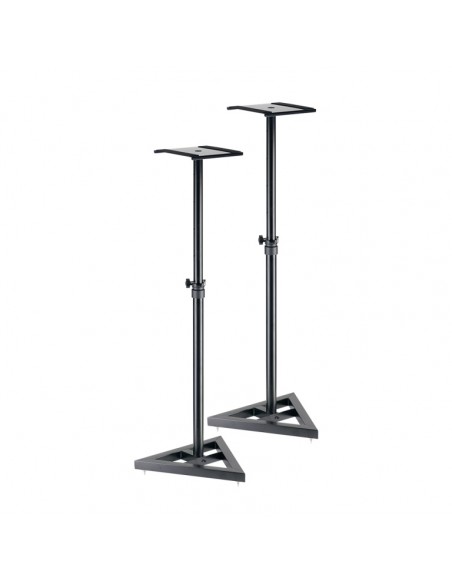 Two, height-adjustable, steel studio monitor or light stands