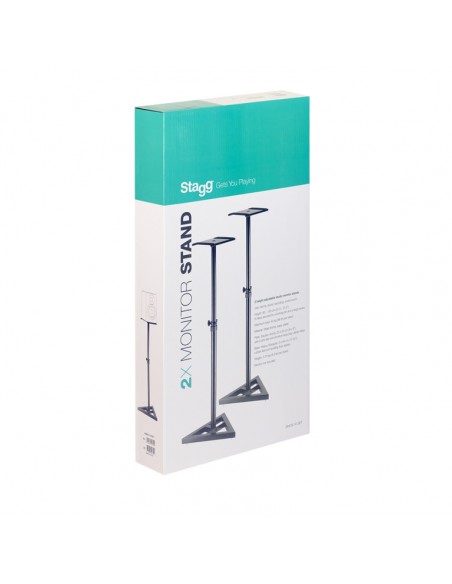 Two, height-adjustable, steel studio monitor or light stands