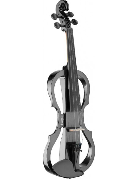 4/4 electric violin set with metallic black electric violin, soft case and headphones