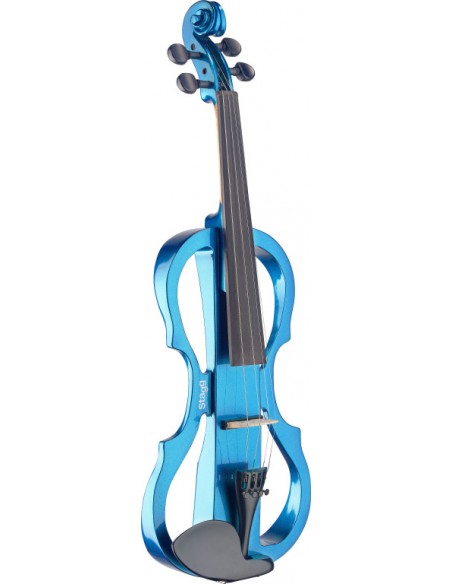 4/4 electric violin set with metallic blue electric violin, soft case and headphones