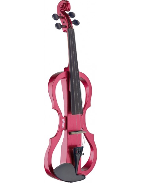 4/4 electric violin set with metallic red electric violin, soft case and headphones