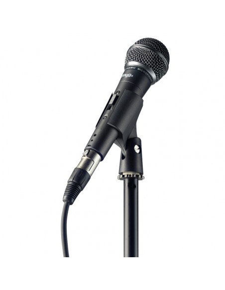 Performer set with cardioid dynamic microphone, boom stand, XLR/XLR cable, rubber clamp and bag