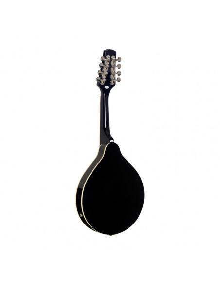 Black acoustic-electric bluegrass mandolin with nato top