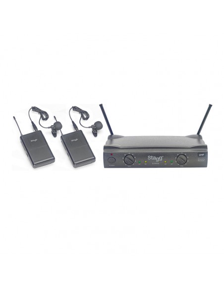 UHF true diversity 2-channel lapel microphone wireless system
