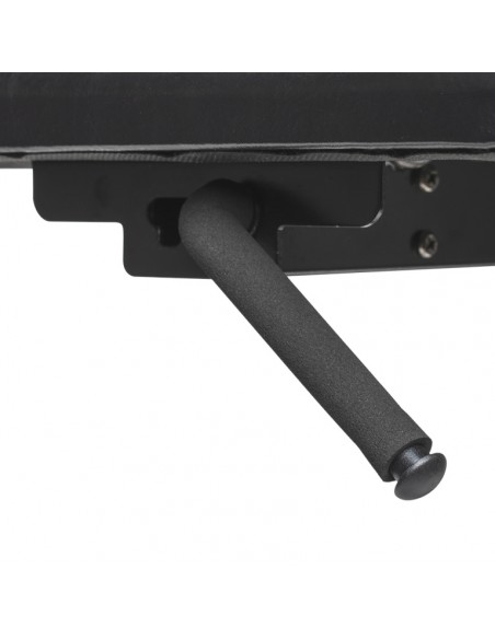 Satin black hydraulic keyboard bench with satin black vinyl top and central leg