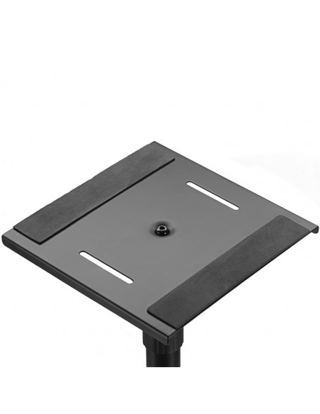 Two height-adjustable monitor or light stands with folding legs