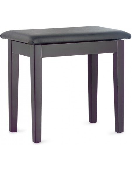 Matt piano bench, rosewood colour, with black vinyl top and storage compartment