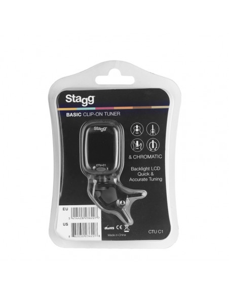 Black automatic chromatic clip-on tuner