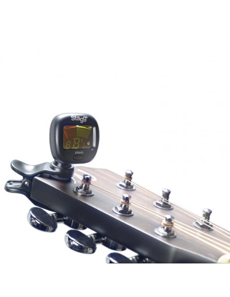 Black automatic chromatic clip-on tuner