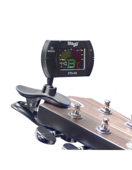 Black automatic chromatic clip-on tuner, 430 to 450 Hz calibration