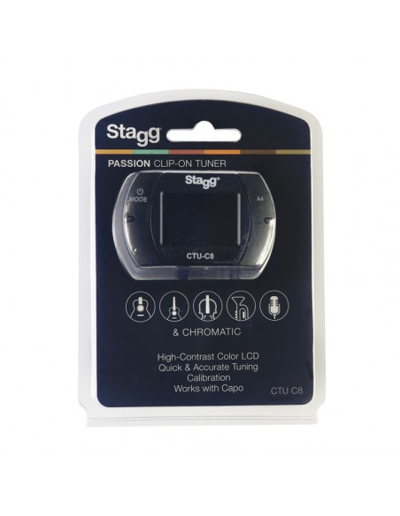 Black automatic chromatic clip-on tuner, 430 to 450 Hz calibration