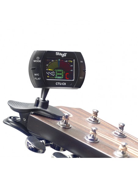 Multifunction black automatic chromatic clip-on tuner with microphone