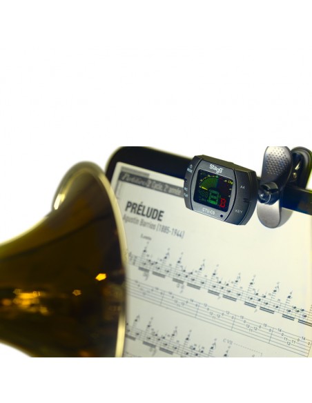 Multifunction black automatic chromatic clip-on tuner with microphone